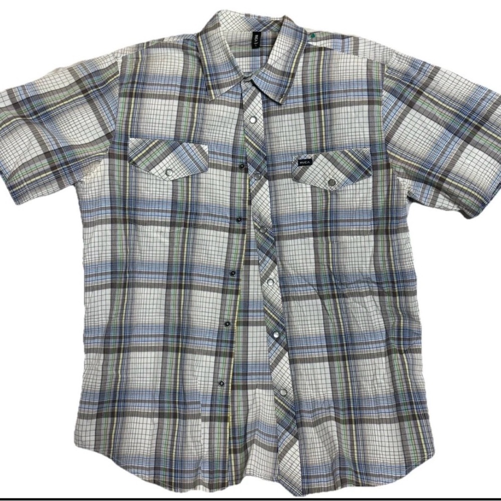 RVCA Multicolored Plaid Button Up Short Sleeve Shirt SZ Large